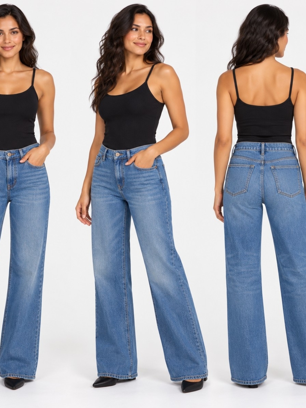 H&M Medium Blue Wide-Leg High-Rise Jeans Sz 2